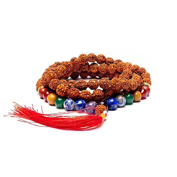 Mala Chakra Rudraksha 108 Perlen – 7 Chakra-Edelsteine Meditationskette