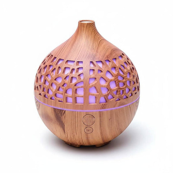Aroma Diffusor LED lila, Farbwechsel Möglich, Ultraschalldifussor, Vernebler in Holzoptik 180ml, kleiner diffuser in Holzoptik für kleine Räume mit Farbwechsel mit lila Licht