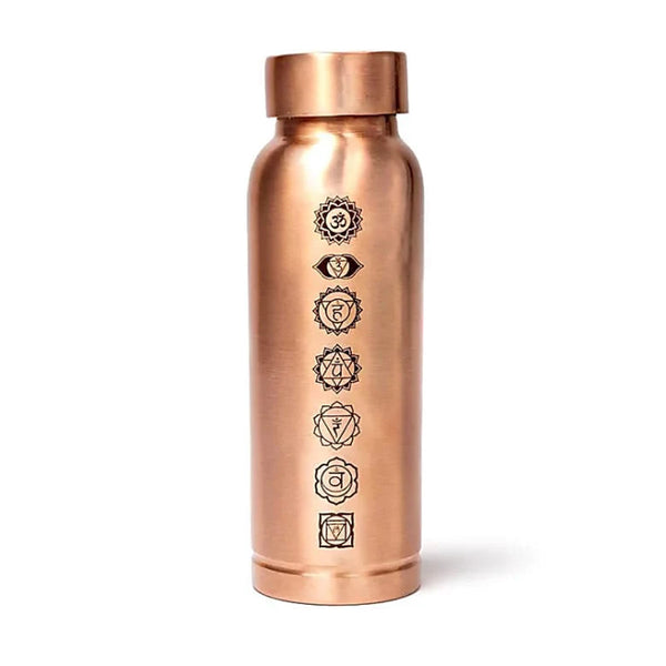geschlossene Kupferflasche mit Deckel und Dichtung, 500ml Fassungsvermögen, mit Lasergravur der Chakren