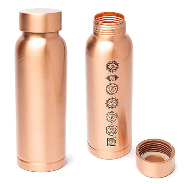 Kupferflasche mit Deckel und Dichtung, 500ml Fassungsvermögen, mit Lasergravur der Chakren
