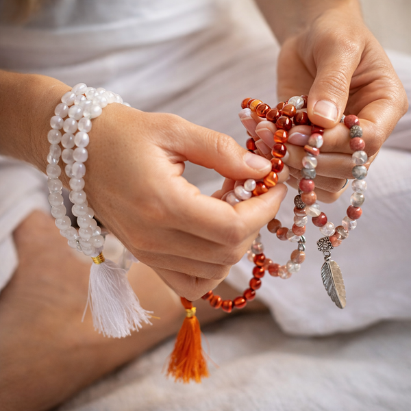 Malakettn bei Gaiaklangspiele, Hände mit Malaketten bei der Meditation