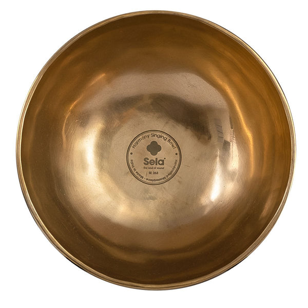 Sela Harmony Klangschale Messing 19 cm handgefertigt Draufsicht mit Logo