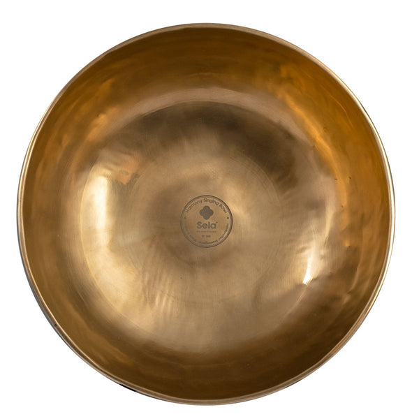 Sela Harmony Klangschale Messing 26 cm handgefertigt Draufsicht mit Logo
