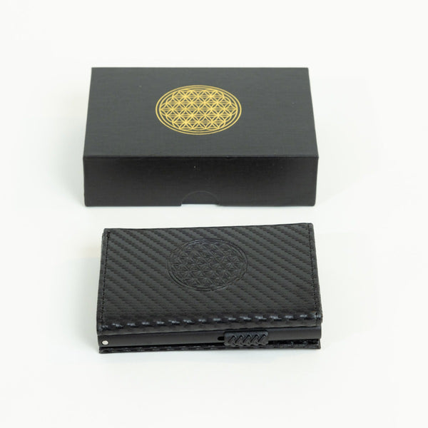 Geldbörse Blume des Lebens Carbon Geschenkbox