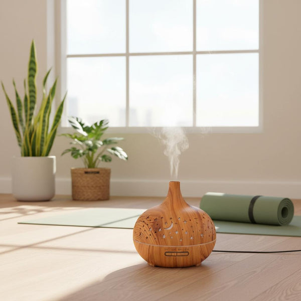 Aroma Diffuser Holzoptik 400 ml Ultraschall – Luftbefeuchter mit 7-Farben-LED, extra leise, 20–40 m²