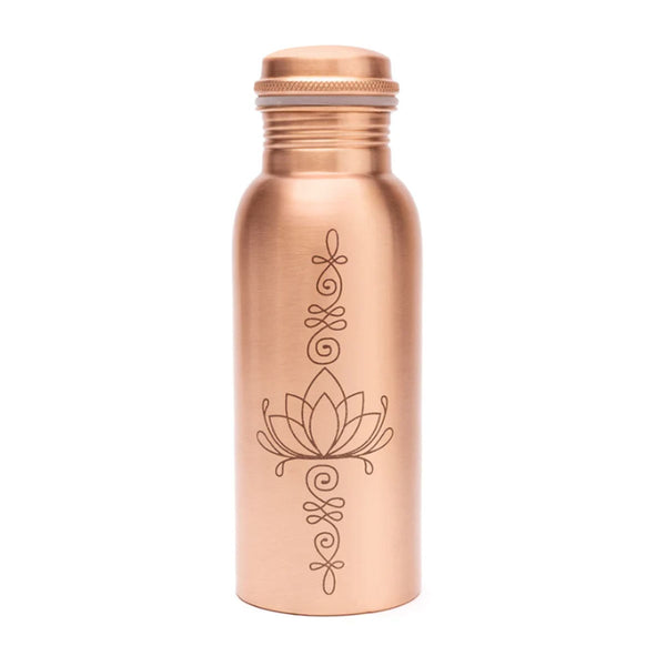 Kupferflasche mit Deckel und Dichtung, 500ml Fassungsvermögen, mit Lasergravur der Lotusblume