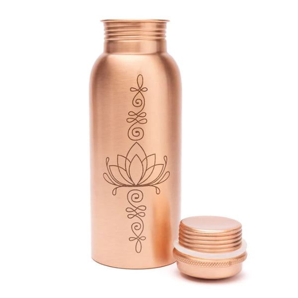 offene Kupferflasche mit Deckel und Dichtung, 500ml Fassungsvermögen, mit Lasergravur der Lotusblume