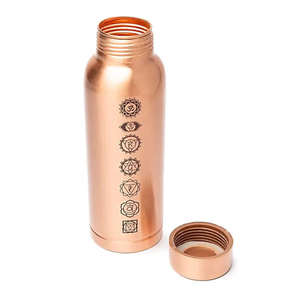 offene Kupferflasche mit Deckel und Dichtung, 500ml , mit Lasergravur der Chakren
