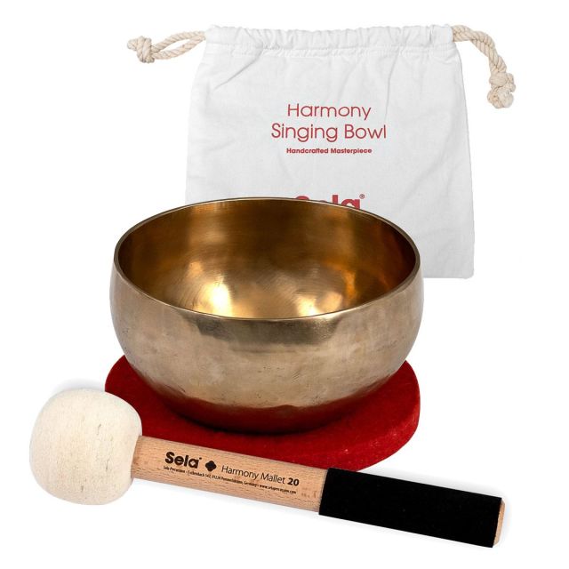 Sela Harmony Klangschale Messing 15 cm mit Filzunterlage und Kombischlaegel